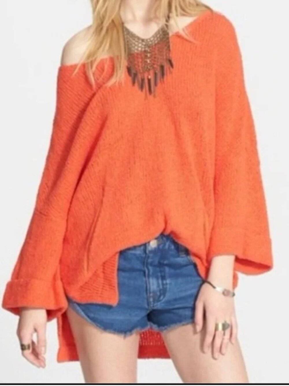 FREE PEOPLE ORANGE YOU FOUND ME OVERSIZED SWEATER